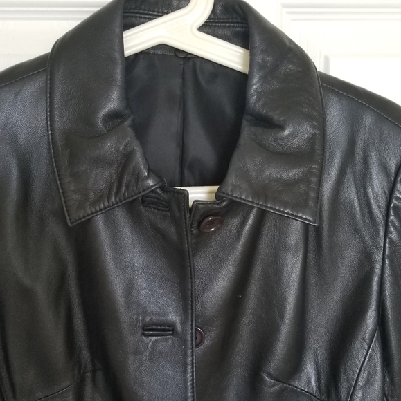 Classic Mid Length Black Leather Jacket - Picture 2 of 5